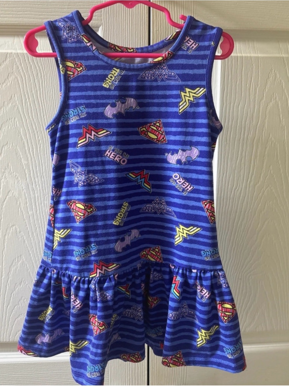 Girls' Blue Superhero Print Tank Dress